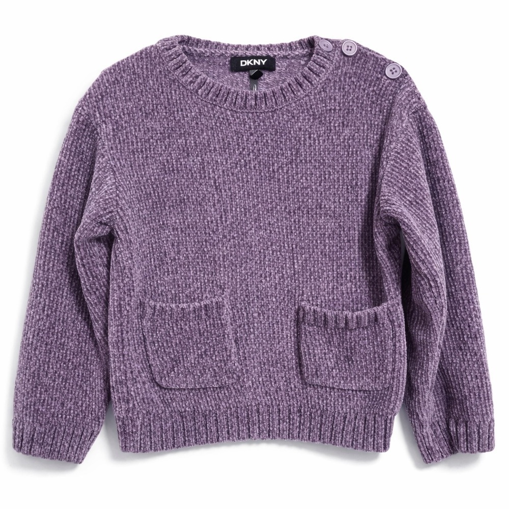 DKNY Girls Violet Chenille Knit Sweater Size 3T | Soft Pocket Pullover
